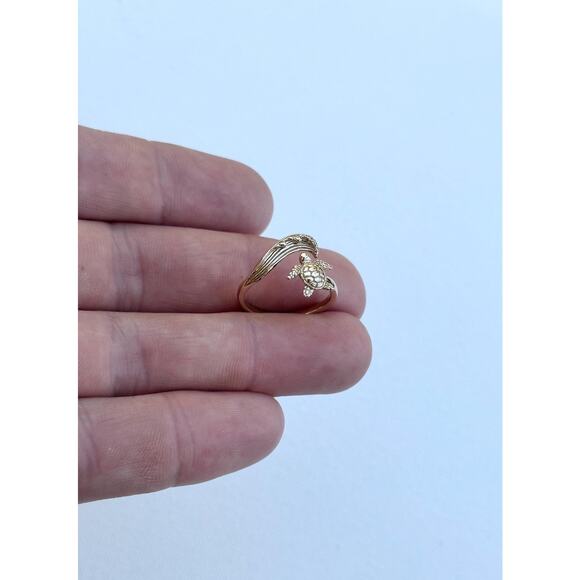 Bronze Adjustable Sea Turtle with Wave Ring - Picture 2 of 5